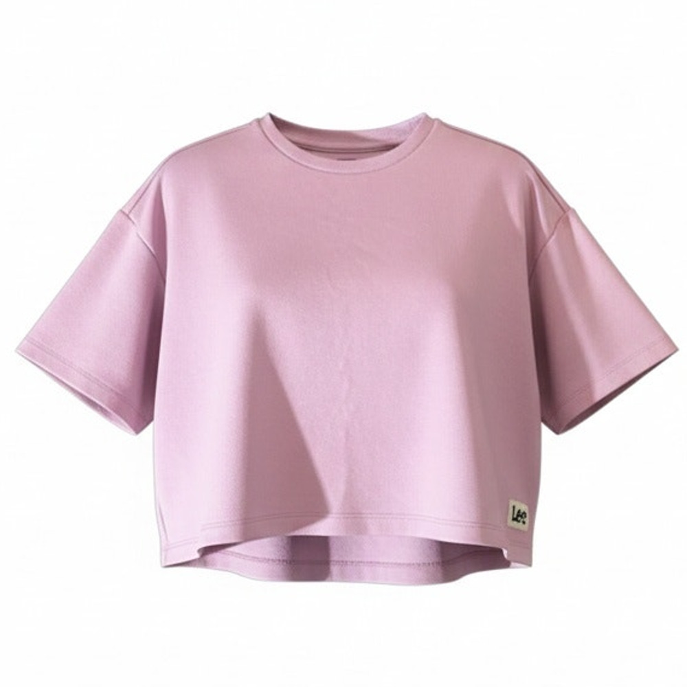 Lee Cropped T-Shirt Women's XS Pink Short Sleeve Crew Neck Logo Hem‎